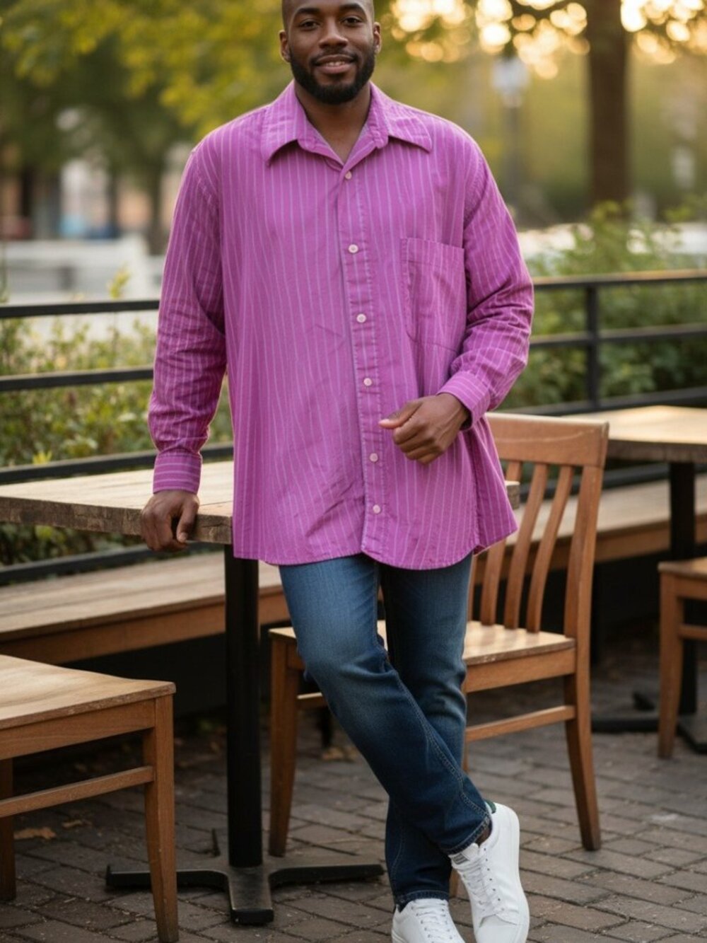 Mondo di Marco Pink Stripe Dress Shirt Italy Extra Fine Cotton Size 17 32/33